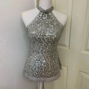 Love Culture Silver Gray Halter Neck Sequined Top S Party Formal